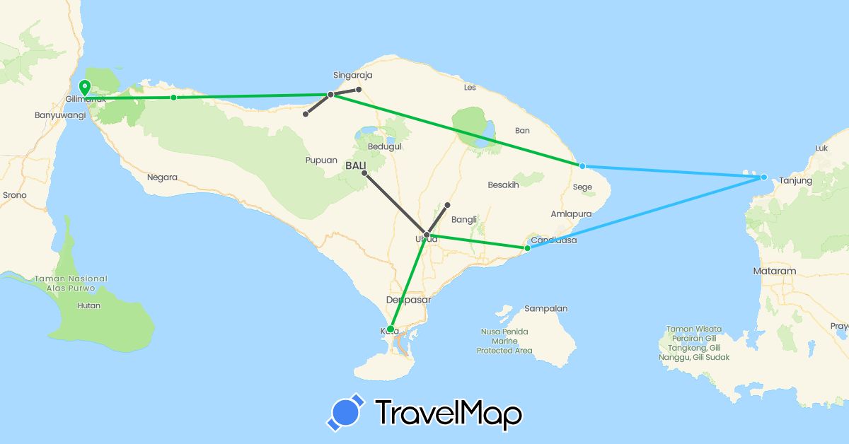 TravelMap itinerary: driving, bus, boat, motorbike in Indonesia (Asia)